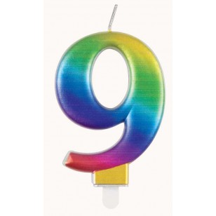 Metallic Rainbow Number 9 Age Candle 